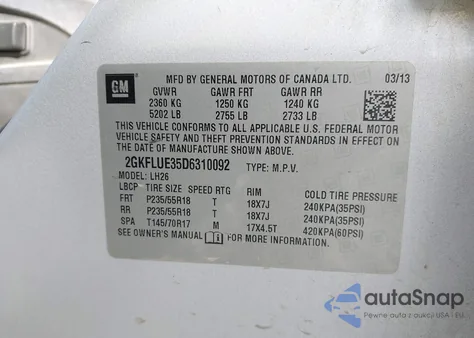 2013 GMC Terrain Slt-1 из США, поврежденный, VIN 2GKFLUE35D6310092